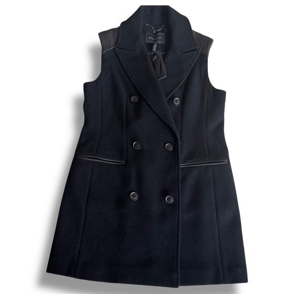 BCBG Vest Coat Dress Jacket ROXY black wool blend peacoat NWT NEW SZ S SMALL - Picture 1 of 8